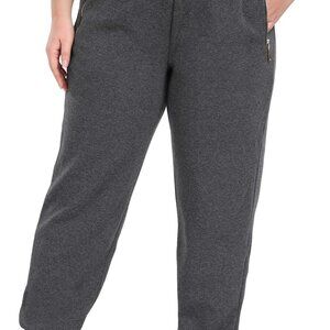 Plus Size Women's Gray Fleece-Lined Sweatpants with Zipper Pockets and Drawstrin